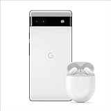 Google Pixel 6a: smartphone 5G Android libre con cámara de 12 megapíxeles y batería de 24 horas de duración, de color tiza + Buds A-Series, Blancos - Auriculares de audio con Bluetooth
