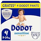 Dodot Pañales Bebé Sensitive Talla 4 (9-14kg), 172 Pañales +  4 Pants Gratis, Óptima Protección de la Piel de Dodot, Pack Mensual